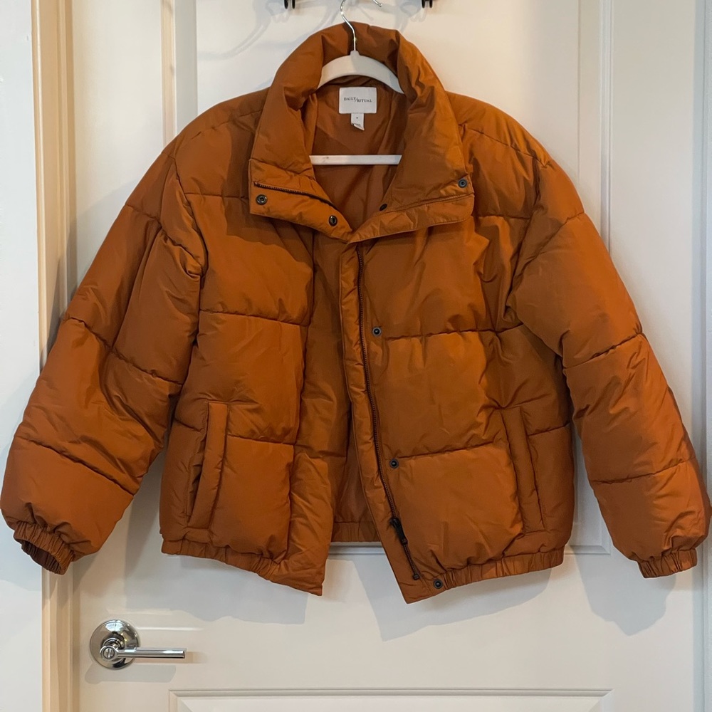 Burnt orange puffer coat worn once!